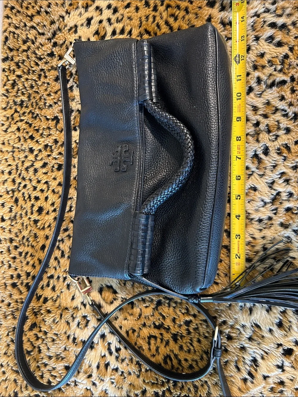 Tory Burch Black Pebbled Leather Crossbody with Tassel